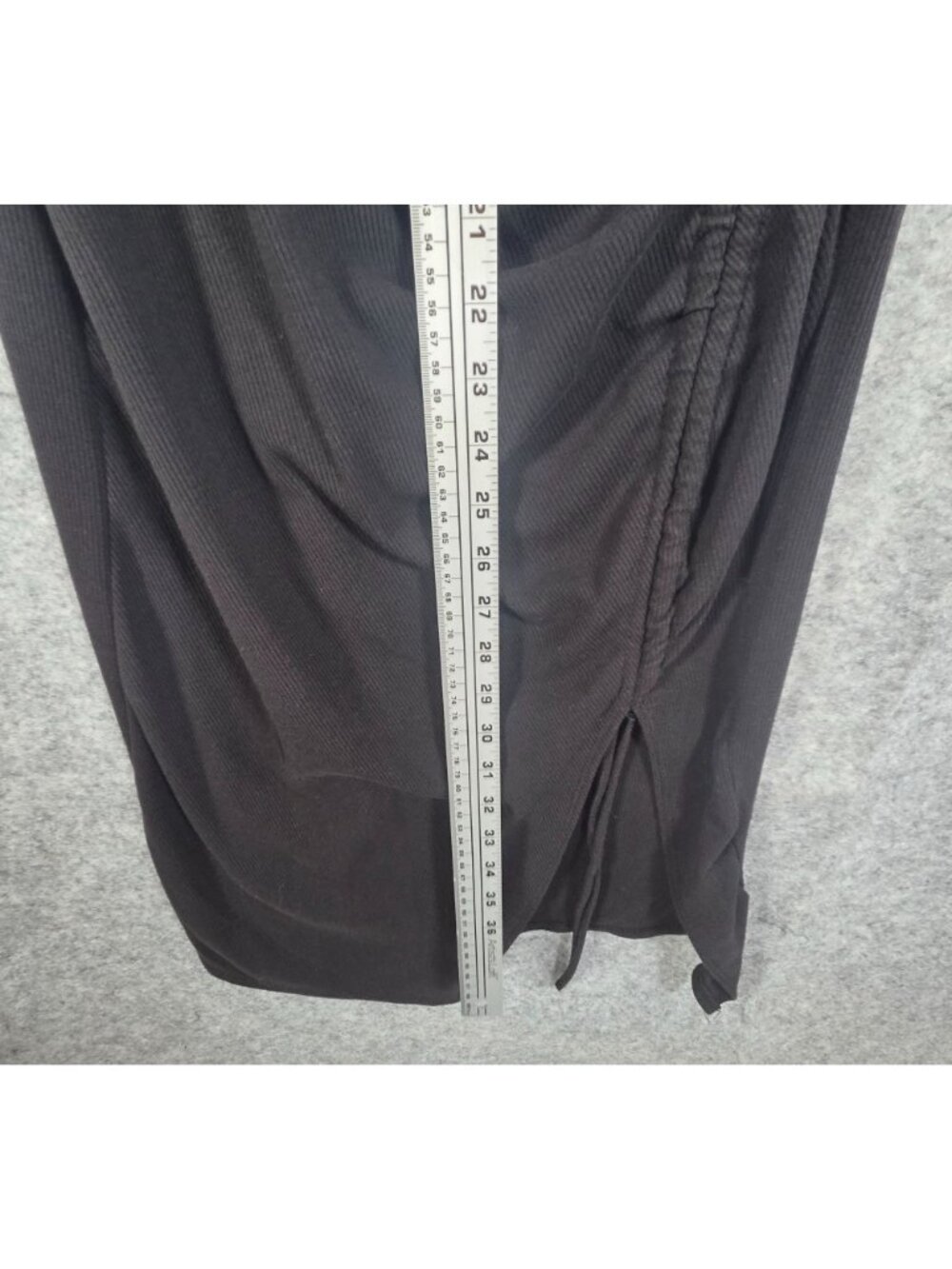 All Saints Black Ruched Bodycon Dress Side Slit Minimalist LBD 2 - Picture 5 of 9